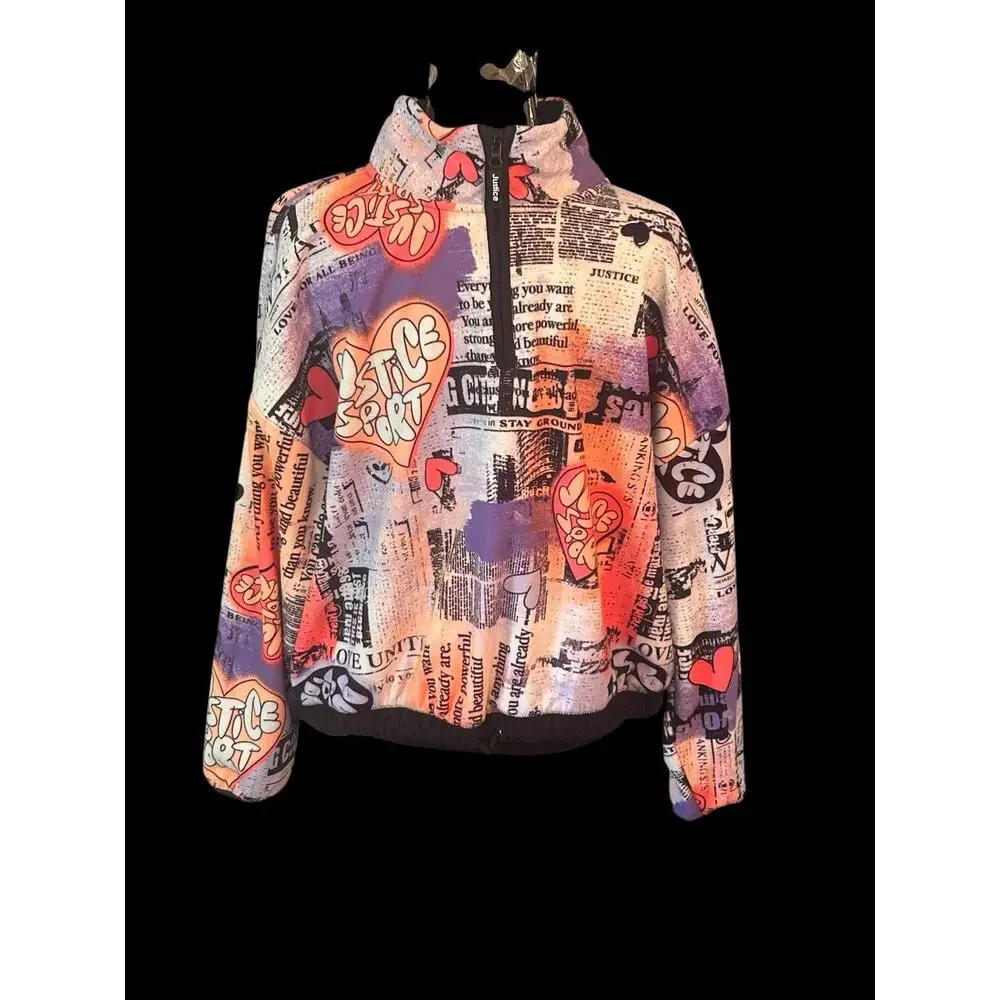 Justice Girls Quarter Zip Jacket Size 16P Colorful Design